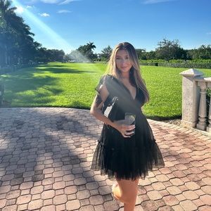 Black tulle mini dress worn once , tie sleeves!